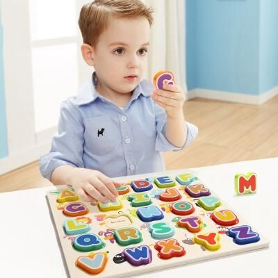 Puzzle din lemn - litere si animalute