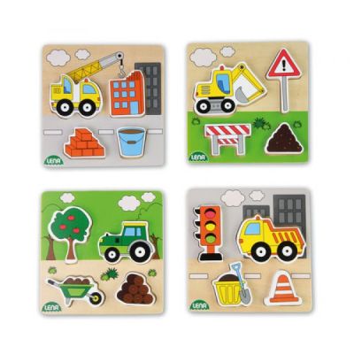 Puzzle din lemn Lena pentru copii 4 piese mari tematic Vehicule - SOLLE32160