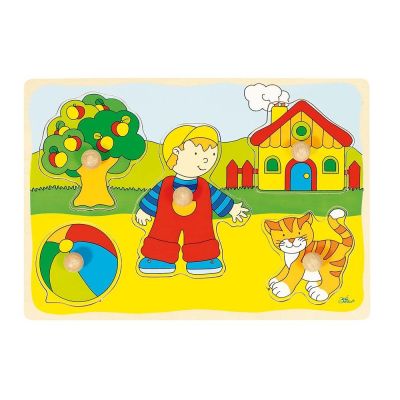 Puzzle din lemn Baietel si Pisicuta - OKEGOKI57858