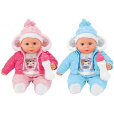 Papusa fetita cu biberon 41 cm Globo Bimbo 39475  geaca gluga roz sau bleu si bavetica - SOLGL39475
