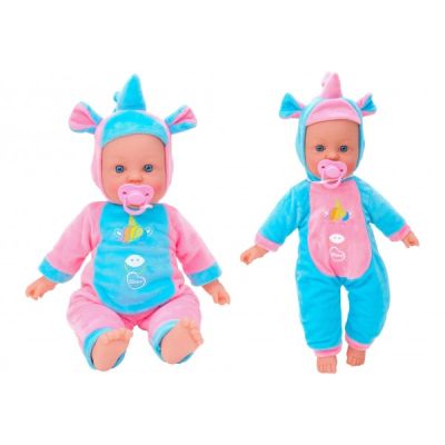 Papusa fetita cu sunete 42 cm Globo Bimbo 39483 cu costum unicorn Roz Bleu si suzeta - SOLGL39483
