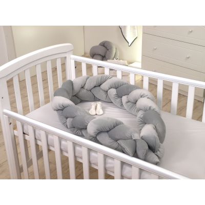 Aparatoare Laterala Pat Bumper Impletit, Cu Inchidere Velcro, Bumbac Velvet Gri, 210x21 Cm Pjb63763