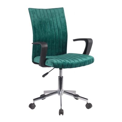 Scaun birou copii hm doral, tapiterie stofa tip catifea, baza cromata, cu brate, rotativ, 90 kg, verde inchis drm8669