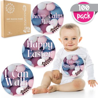Set 100 Stickere pentru fotografierea bebelusilor - Baby Milestone Stickers pentru fotografii memorabile | Pachet XXL 20 cm diametru