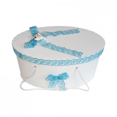 Cutie trusou botez Baietel dantela turcoaz si ingeras, Denikos® 180 NKO1735