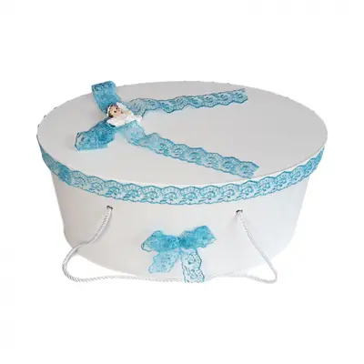 Cutie trusou botez Baietel dantela turcoaz si ingeras, Denikos&reg; 180 NKO1735