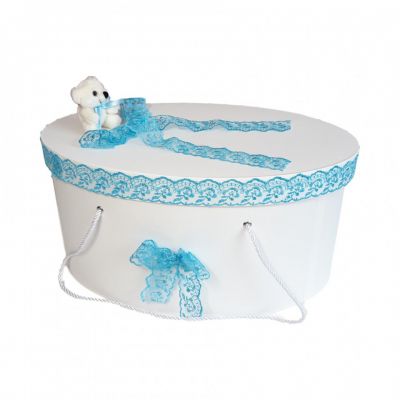 Cutie trusou botez cu dantela turcoaz pentru baieti si ursulet Denikos® 179 NKO1734