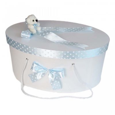 Cutie trusou botez pentru baieti fundite bleu cu buline si ursulet, Denikos® 1 NKO1641