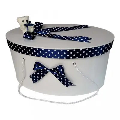 Cutie trusou botez Baieti fundite bleumarin cu buline si ursulet, Denikos&reg; 5 NKO1637