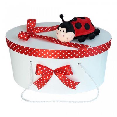Cutie trusou botez fundite cu buline si jucarie buburuza pentru fetite Denikos® 10 NKO1632