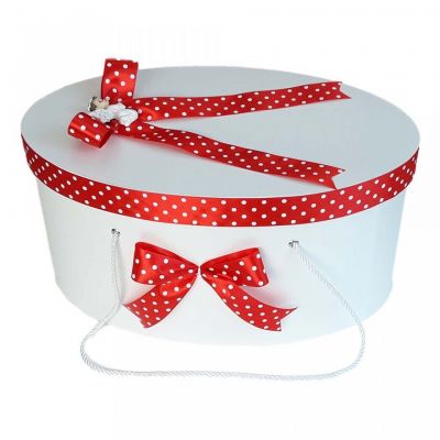 Cutie trusou botez fundite rosii cu buline si ingeras pentru fete Denikos® 8 NKO1634