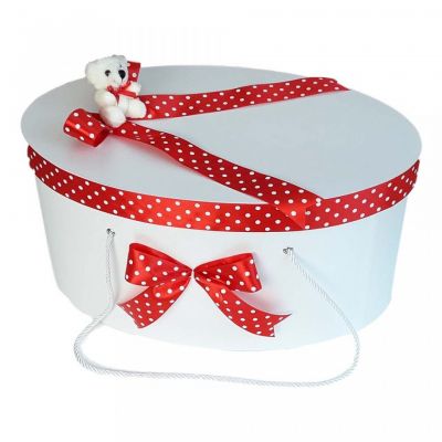Cutie trusou botez fundite rosii cu buline si ursulet pentru fetita Denikos® 3 NKO1639