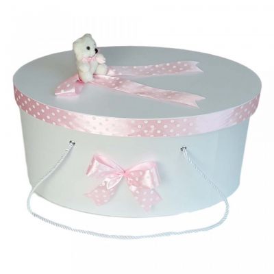 Cutie trusou botez fundite roz cu buline si ursulet pentru fete Denikos® 4 NKO1638