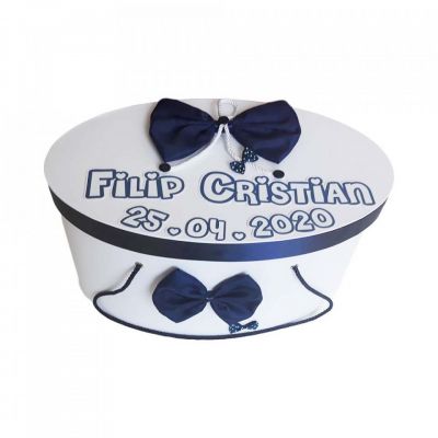 Cutie trusou botez personalizata Baietel decor funda bleumarin Denikos® 217 NKO1773