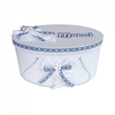 Cutie trusou botez personalizata cu decor traditional albastru Baietel Denikos® 231 NKO1787
