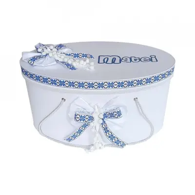 Cutie trusou botez personalizata cu decor traditional albastru Baietel Denikos&reg; 231 NKO1787