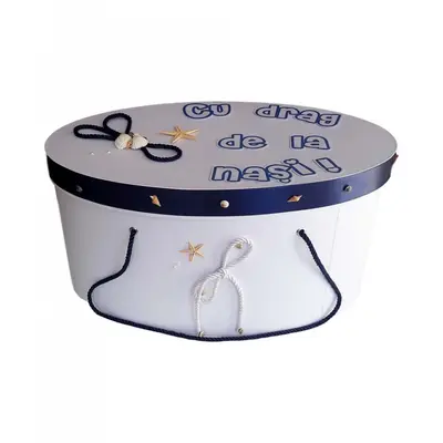 Cutie trusou botez personalizata cu snur bleumarin si decor marin Baietel Denikos® 226 NKO1782