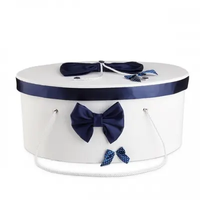 Cutie trusou decorata cu funde bleumarine Baietel NKTR006-C NKO1345