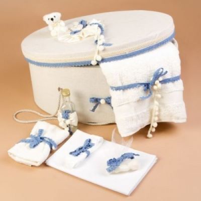 Cutie trusou decorata cu fundite si dantela bleu pentru baietel LG101-C NKO1355
