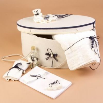 Cutie trusou decorata cu fundite si dantela bleumarin Baieti LG102-C NKO1354