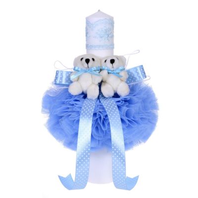 Lumanare botez baiat decor bleu cu 2 ursuleti Denikos® 50 NKO1564