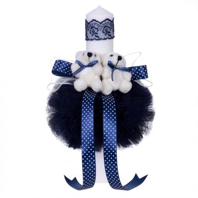 Lumanare botez Baieti decor bleumarin cu 2 ursulet Denikos® 49 NKO1563