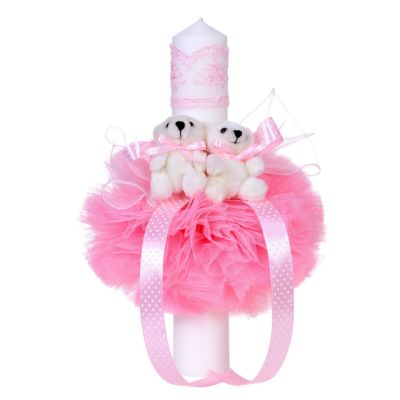 Lumanare pentru botez cu2 ursuleti Baiat tul roz Denikos® 48 NKO1562