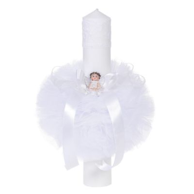 Lumanare de botez diafana cu ingeras decor alb Unisex Denikos® 65 NKO1579