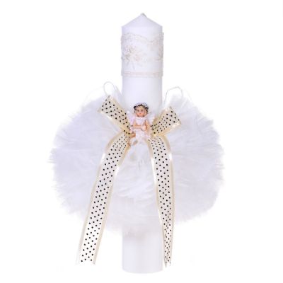 Lumanare botez Unisex cu ingeras si decor ivory Denikos® 68 NKO1582