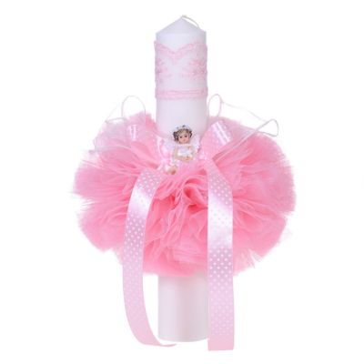 Lumanare de botez cu ingeras decor roz pentru fetita Denikos® 67 NKO1581