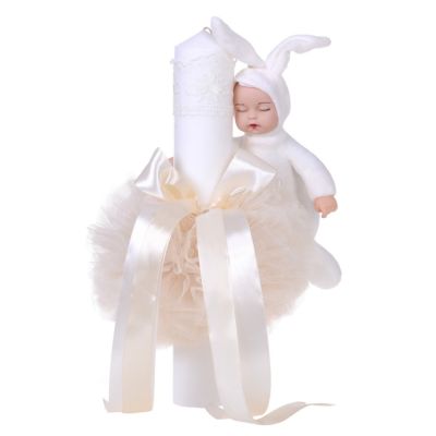 Lumanare de botez decor crem Unisex cu jucarie iepuras Denikos® 61 NKO1575
