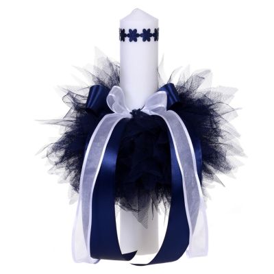 Lumanare botez pentru baietel, floricele bleumarin, Denikos® 54 NKO1568