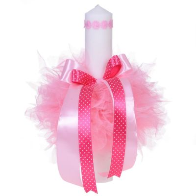 Lumanare botez pentru fetita cu floricele roz Denikos® 52 NKO1566