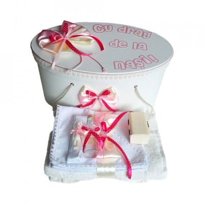 Set cutie trusou personalizata si trusou botez Fetita cu decor fundite si fluturasi Denikos® 222 NKO1778