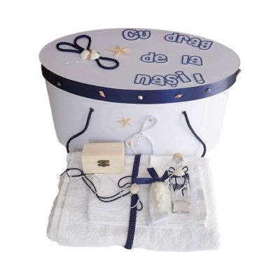 Pachet cutie trusou personalizata si trusou botez cu decor marin pentru baiat Denikos® 225 NKO1781