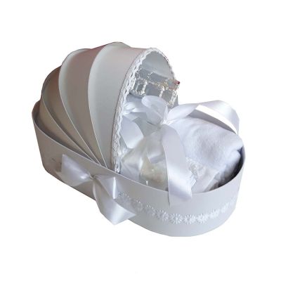 Trusou de botez complet Denikos® 130 unisex cu decor alb - NKO1685