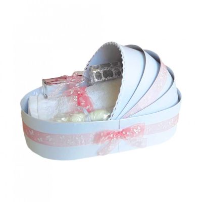 Trusou botez complet Fete cu fundita dusty rose si fluturasi in cutie landou Denikos® 152 - NKO1707