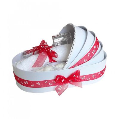 Trusou botez pentru Fetite in cutie model landou cu fundita rosie si fluturasi Denikos® 151 NKO1706