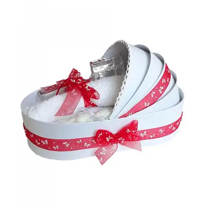 Trusou botez pentru Fetite in cutie model landou cu fundita rosie si fluturasi Denikos&reg; 151 NKO1706