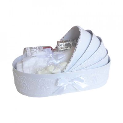 Trusou de botez complet model landou Unisex cu decor diafan cu dantela alba Denikos® 148 NKO1703