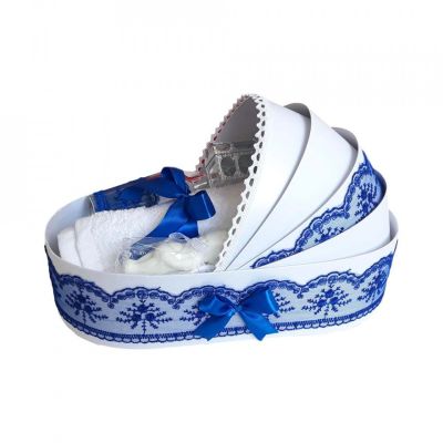 Trusou botez complet in landou decor elegant cu dantela albastra Baietel Denikos® 149 NKO1704