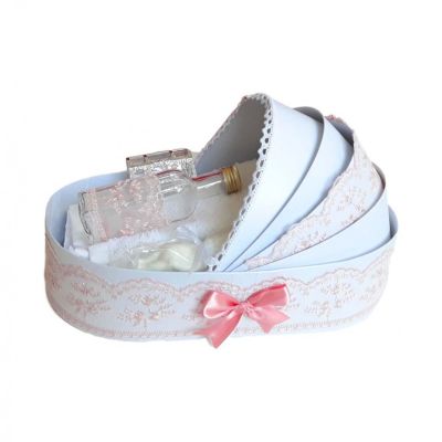 Trusou de botez complet tip landou cu decor dantela dusty rose Fetite Denikos® 153 - NKO1708