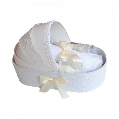 Trusou botez unisex in cutie landou cu decor elegant dantela ivoire Denikos® 144 NKO1699