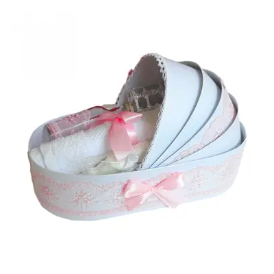 Trusou de botez pentru Fete ambalat in cutie landou cu dantela roz Denikos&reg; 145 - NKO1700