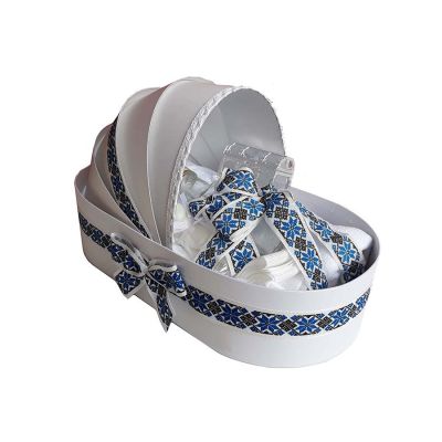 Trusou botez pentru baieti Denikos® 139 model landou cu decor traditional albastru  NKO1694