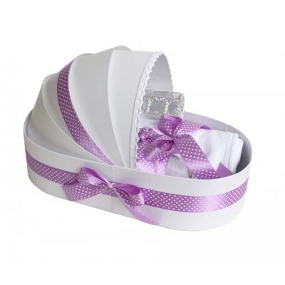 Trusou botez complet pt Fetita model landou cu decor lila si buline Denikos® 135 - NKO1690