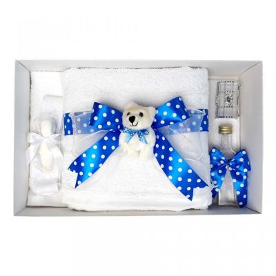 Trusou Botez pentru Baiat cu fundita albastra cu buline si cu ursulet Denikos® 39 NKO1612
