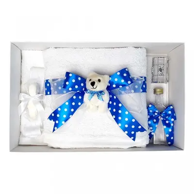 Trusou Botez pentru Baiat cu fundita albastra cu buline si cu ursulet Denikos&reg; 39 NKO1612