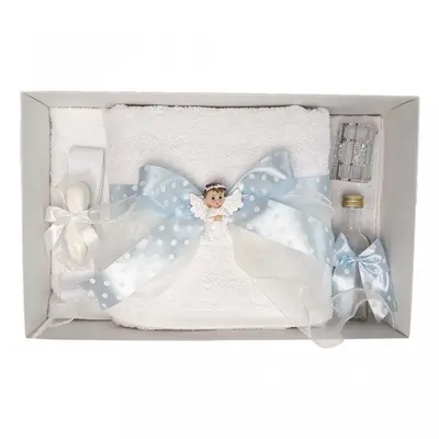 Trusou botez pentru Baiat cu decor fundita bleu buline si cu ingeras Denikos&reg; 29 - NKO1622