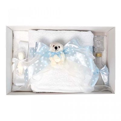 Trusou de botez cu fundita bleu buline si ursulet pentru Baietel Denikos® 37 NKO1614